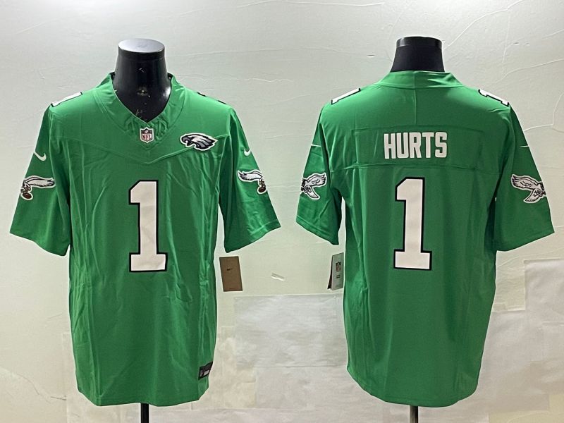 Men Philadelphia Eagles #1 Hurts Green three generations 2025 Nike Vapor Limited NFL Jersey style 29